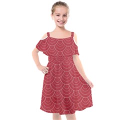 Red Sashiko Kids  Cut Out Shoulders Chiffon Dress by goljakoff