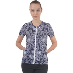 White Flower Mandala Short Sleeve Zip Up Jacket by goljakoff