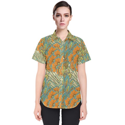 Orange Flowers Women s Short Sleeve Shirt by goljakoff