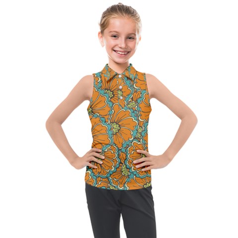 Orange Flowers Kids  Sleeveless Polo Tee by goljakoff