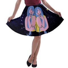 Twin Horoscope Astrology Gemini A-line Skater Skirt by Alisyart