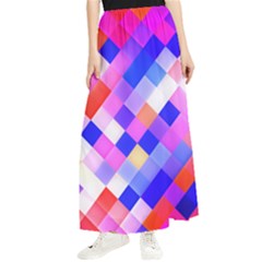 Squares Pattern Geometric Seamless Maxi Chiffon Skirt by Dutashop