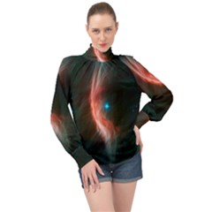   Space Galaxy High Neck Long Sleeve Chiffon Top by IIPhotographyAndDesigns