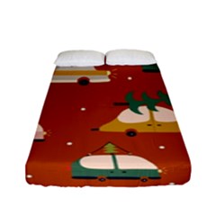 Cute Merry Christmas And Happy New Seamless Pattern With Cars Carrying Christmas Trees Fitted Sheet (full/ Double Size)