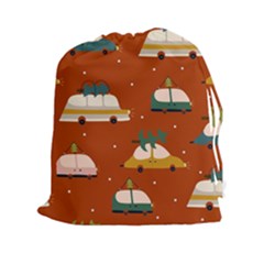Cute Merry Christmas And Happy New Seamless Pattern With Cars Carrying Christmas Trees Drawstring Pouch (2xl) by EvgeniiaBychkova