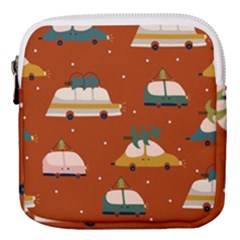 Cute Merry Christmas And Happy New Seamless Pattern With Cars Carrying Christmas Trees Mini Square Pouch by EvgeniiaBychkova