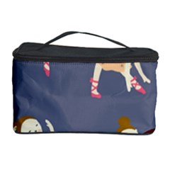 Cute  Pattern With  Dancing Ballerinas On The Blue Background Cosmetic Storage by EvgeniiaBychkova