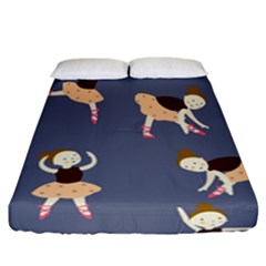 Cute  Pattern With  Dancing Ballerinas On The Blue Background Fitted Sheet (california King Size) by EvgeniiaBychkova
