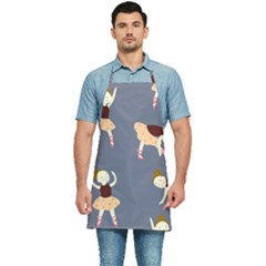 Cute  Pattern With  Dancing Ballerinas On The Blue Background Kitchen Apron by EvgeniiaBychkova