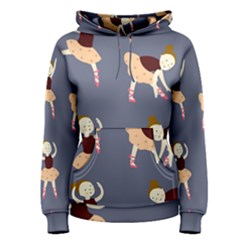 Cute  Pattern With  Dancing Ballerinas On The Blue Background Women s Pullover Hoodie by EvgeniiaBychkova