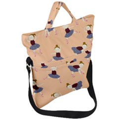 Cute  Pattern With  Dancing Ballerinas On Pink Background Fold Over Handle Tote Bag by EvgeniiaBychkova