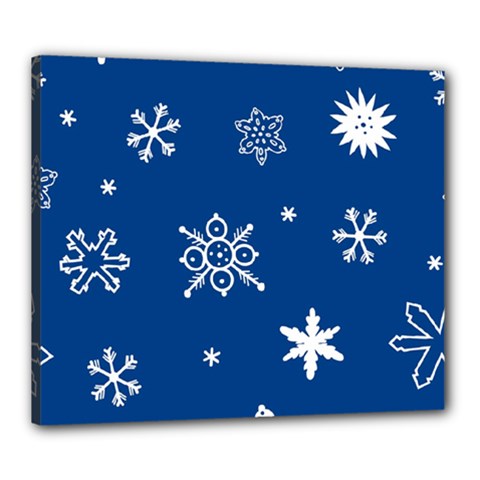 Christmas Seamless Pattern With White Snowflakes On The Blue Background Canvas 24  X 20  (stretched) by EvgeniiaBychkova