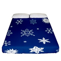 Christmas Seamless Pattern With White Snowflakes On The Blue Background Fitted Sheet (california King Size) by EvgeniiaBychkova