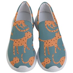 Vector Seamless Pattern With Cute Orange And  Cheetahs On The Blue Background  Tropical Animals Women s Lightweight Slip Ons by EvgeniiaBychkova