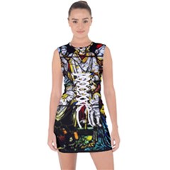 Christian Window Glass Art Print Lace Up Front Bodycon Dress by dflcprintsclothing