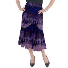 Winter Nights In The Forest Midi Mermaid Skirt by ArtsyWishy