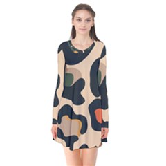 Exotic Leopard Skin Design Long Sleeve V-neck Flare Dress by ArtsyWishy