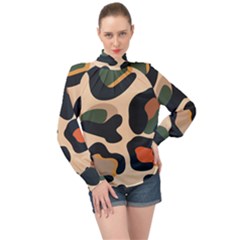 Exotic Leopard Skin Design High Neck Long Sleeve Chiffon Top by ArtsyWishy