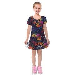 Butterfly Floral Pattern Kids  Short Sleeve Velvet Dress