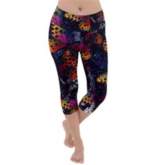 Butterfly Floral Pattern Lightweight Velour Capri Yoga Leggings