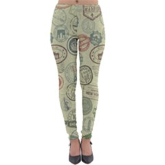 Beige Denim With Logos Lightweight Velour Leggings by ArtsyWishy