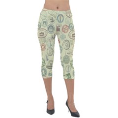 Beige Denim With Logos Lightweight Velour Capri Leggings 