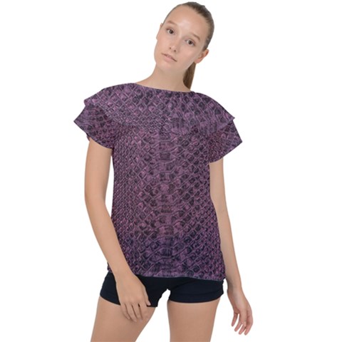 Purple Leather Snakeskin Design Ruffle Collar Chiffon Blouse by ArtsyWishy