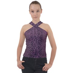 Purple Leather Snakeskin Design Cross Neck Velour Top by ArtsyWishy