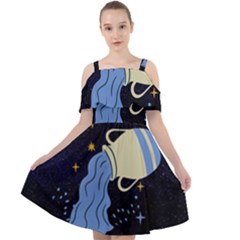 Aquarius Horoscope Astrology Zodiac Cut Out Shoulders Chiffon Dress by Mariart