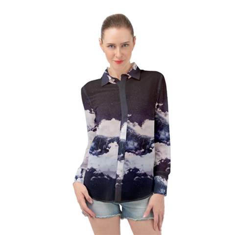 Blue Whale Dream Long Sleeve Chiffon Shirt by goljakoff