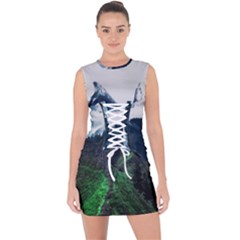 Blue Whales Dream Lace Up Front Bodycon Dress by goljakoff