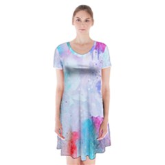 Rainbow Paint Short Sleeve V-neck Flare Dress by goljakoff