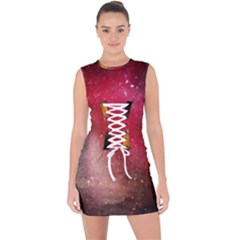 Red Galaxy Paint Lace Up Front Bodycon Dress by goljakoff