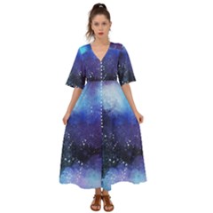 Blue Space Paint Kimono Sleeve Boho Dress by goljakoff