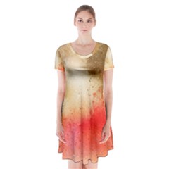 Golden Paint Short Sleeve V-neck Flare Dress by goljakoff