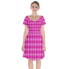 Pink Diamond Pattern Short Sleeve Bardot Dress by ArtsyWishy