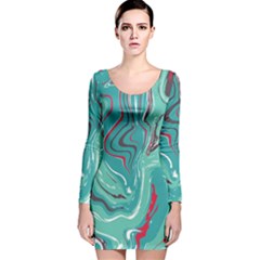 Green Vivid Marble Pattern 2 Long Sleeve Velvet Bodycon Dress by goljakoff