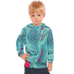 Green Vivid Marble Pattern 2 Kids  Hooded Pullover by goljakoff