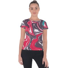 Red Vivid Marble Pattern 3 Short Sleeve Sports Top  by goljakoff