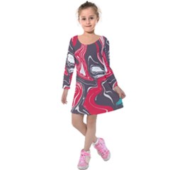 Red Vivid Marble Pattern 3 Kids  Long Sleeve Velvet Dress by goljakoff