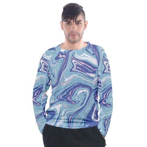 Blue Vivid Marble Pattern Men s Long Sleeve Raglan Tee by goljakoff