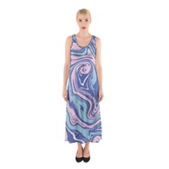 Blue Vivid Marble Pattern 10 Sleeveless Maxi Dress by goljakoff