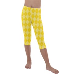 Yellow Diamonds Kids  Lightweight Velour Capri Leggings  by ArtsyWishy