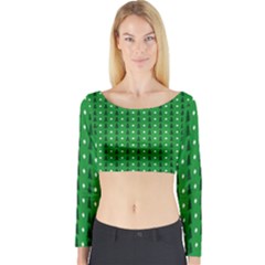 Green Christmas Tree Pattern Background Long Sleeve Crop Top by Amaryn4rt