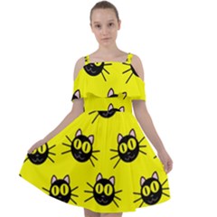 Cats Heads Pattern Design Cut Out Shoulders Chiffon Dress by Amaryn4rt