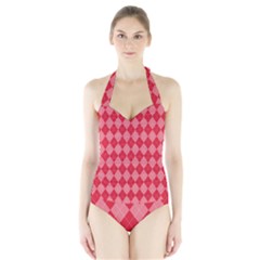 Red Diamonds Halter Swimsuit