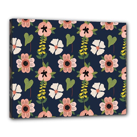 Flower White Grey Pattern Floral Canvas 20  X 16  (stretched) by Dutashop