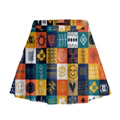 Tribal Love Pattern Mini Flare Skirt by designsbymallika