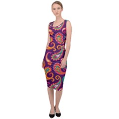 Paisley Purple Sleeveless Pencil Dress by designsbymallika