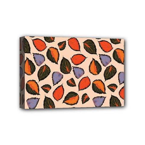 Orange Blue Leaves Pattern Mini Canvas 6  X 4  (stretched) by designsbymallika